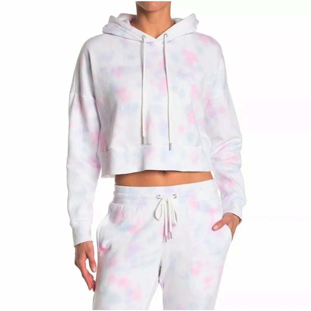 90 Degree Cotton Candy Tie Dye White Pink Blue Brushed Cropped Hoodie Size M